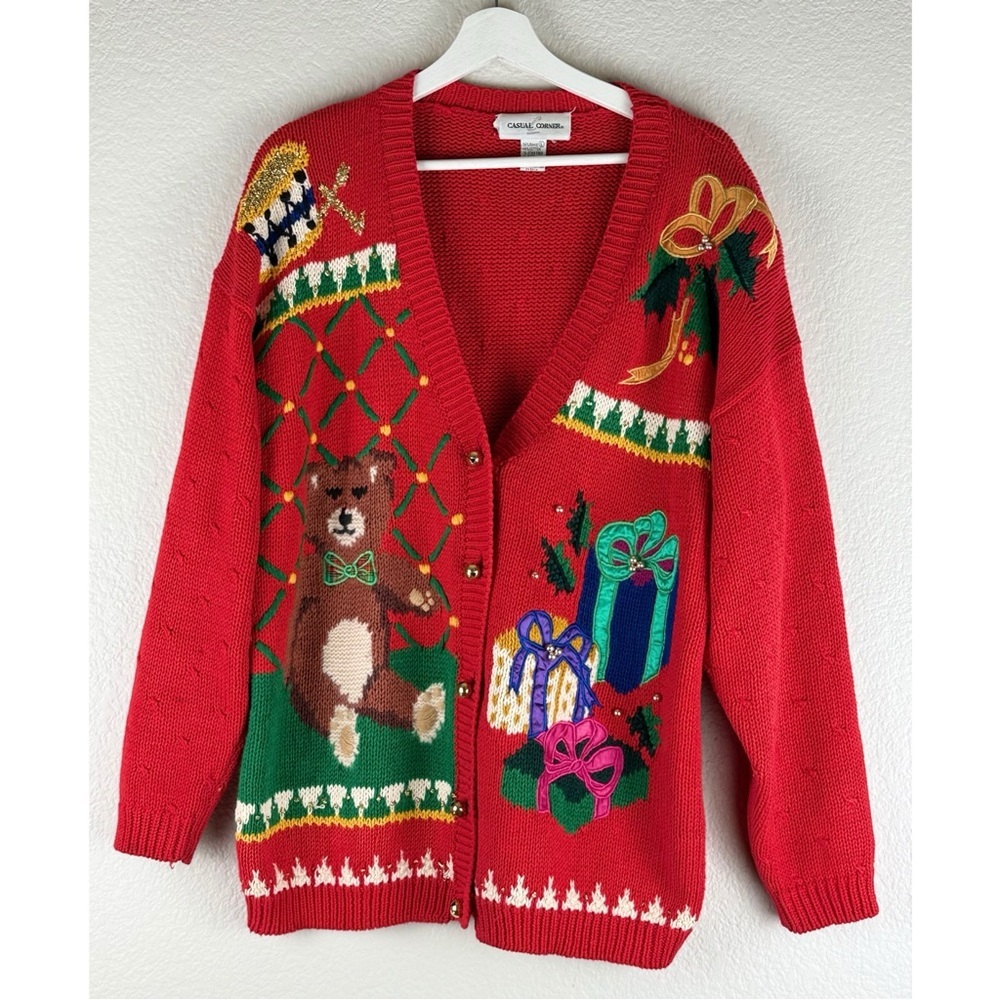 Casual Corner Vintage 90s 00s Holiday Festive Embroidered Ugly Sweater Large